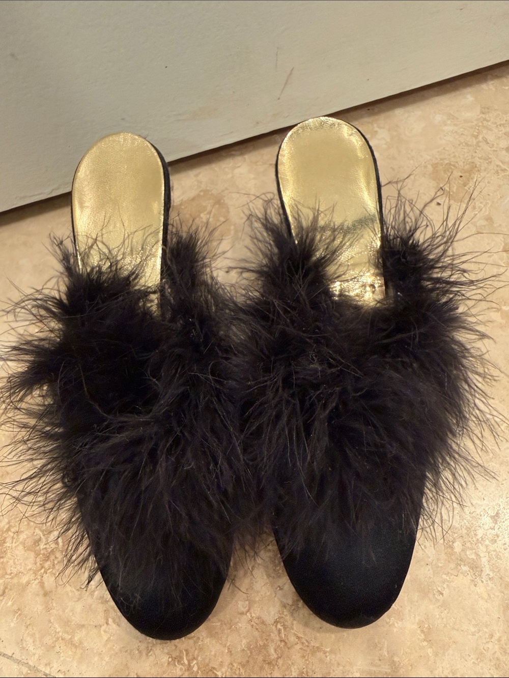 Black Feather Slide Mules